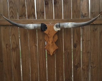 Cowskull Longhorn Wall Mount, Wood Skull, Real Horns, Country Lovers, Cowboy Decor, Western Style (3ft11in) Modern Contemporary Handmade art