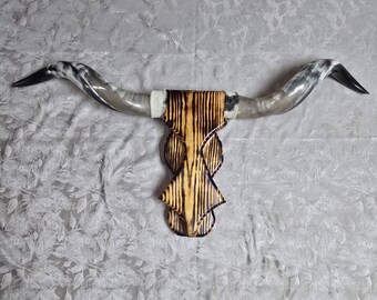 52in Cowskull Longhorn WallMount SmokedWood Bullskull RealHorn Western Handmade