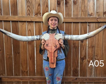 Cowskull Longhorn Wall Mount A05, Wood Skull, Real Horns, Country Lovers, Cowboy Decor, Western Style (5ft 0in)