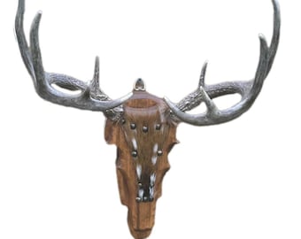 10 Points Rustic Head Deer Antler Wall Decor Sculpture Wood Handmade Westerncore