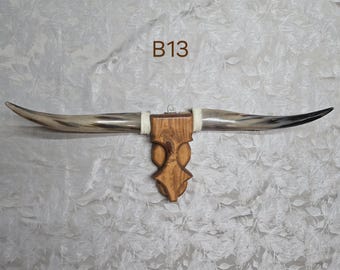 Cowskull Longhorn Wall Mount, Wood Skull, Real Horns, Country Lovers Cowboy Decor, Western Style (36in) Modern Contemporary Handmade art B13