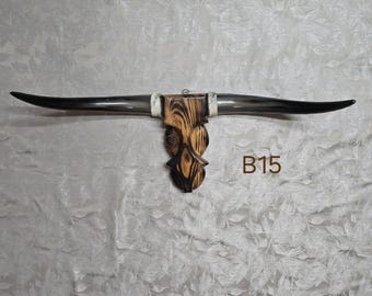 Cowskull Longhorn Wall Mount smoked bullSkull Real Horns Country Lovers Cowboy Decor Western Style (33in) Modern Contemporary Handmade B15