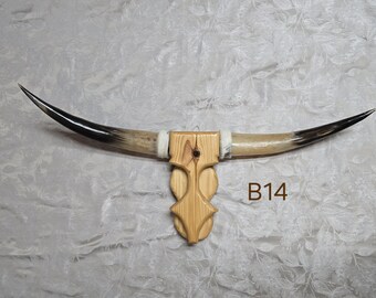 Cowskull Longhorn Wall Mount, Wood Skull, Real Horns, Country Lovers Cowboy Decor, Western Style (36in) Modern Contemporary Handmade art B14
