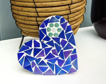 Love Heart Mosaic Kit, hanging heart decoration, make your own, blue iridescent, small gift ideas, handmade, craft kit, school teacher gift