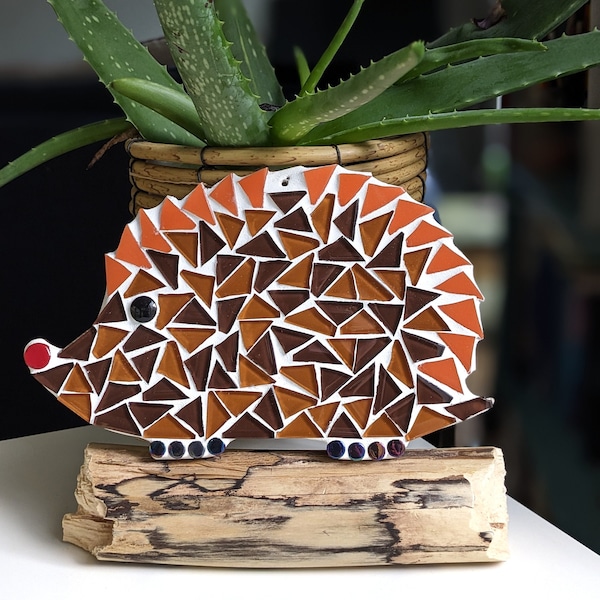 Hedgehog Mosaic Kit, DIY Craft Box, Brown Spikey, Woodland Animal, Home Décor, Kids & Adult Gift Ideas, Nature Lovers, Mosaic Craft Box