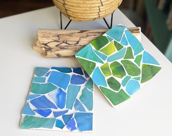 Sea Glass Coaster Mosaic Kit - Create Coastal Elegance at Home!