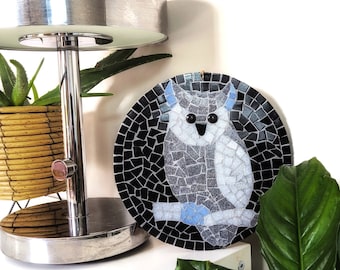 Owl Mosaic Kit: Black & Grey Bird Design - Nature Art, Home Décor