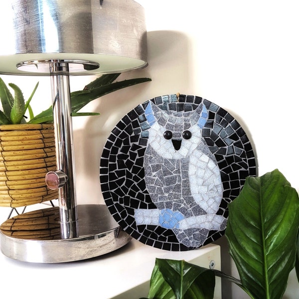 Owl Mosaic Kit - Black and Grey - DIY Craft Kit - Bird Design - Round Tableware - Wall Hanging - Home Décor - Birthday Presents - Gift ideas