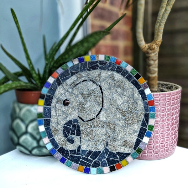 Elephant Mosaic Kit, Grey Baby African Elephant, Make Your Own, Craft Box, Animal Designs, Animal Craft, Home Decor, Elephant Art