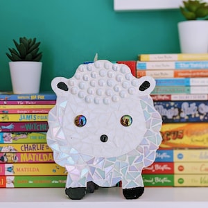 Spring Lamb White Iridescent DIY Mosaic Kit, Easter Crafts, Spring baby sheep, Animal Craft Designs, Kids Craft Box, Gifts for children image 1