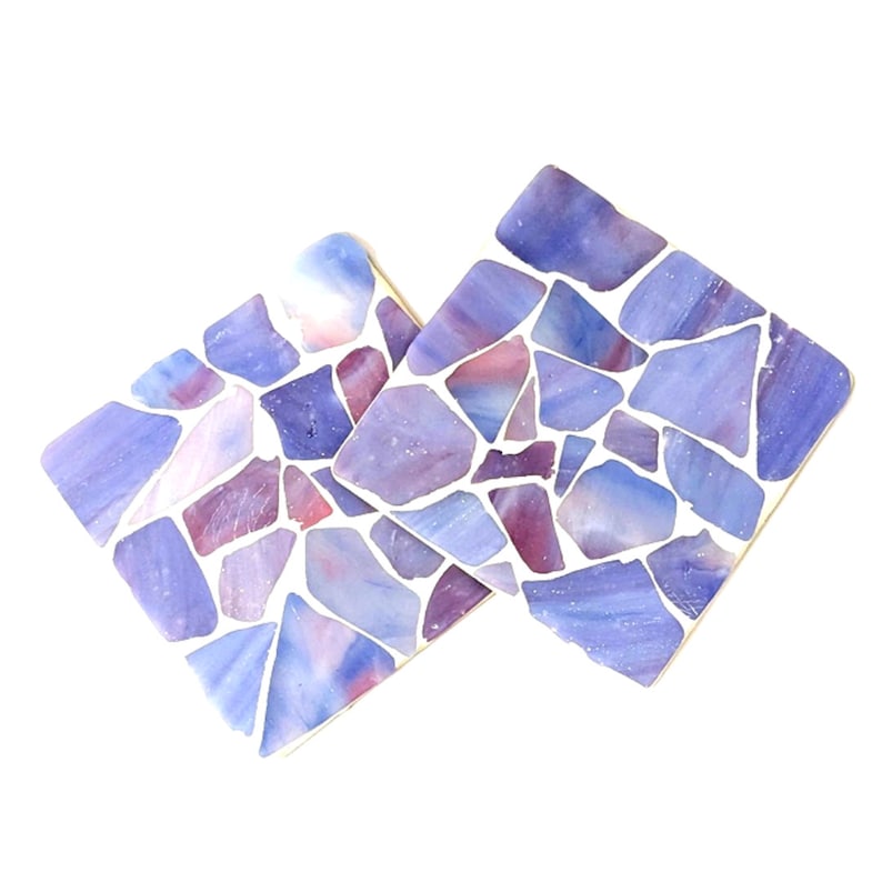 Sea Glass Coaster Mosaic Kit Create Coastal Elegance at Home Lilac tones