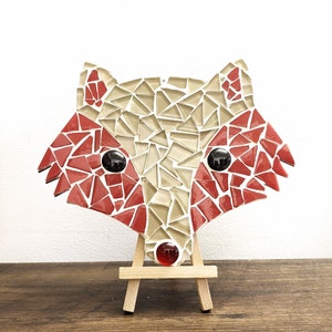 Fox Mosaic Kit, DIY Craft Box, Red shiny glass, Woodland Animal, Home Décor, Kids & Adult Gift Ideas, Nature Lovers, Mosaic Craft Box