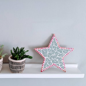 Kit de mosaico diy estrella gris y rosa, decoración colgante festiva, decoración del hogar de Navidad, ideas de regalos