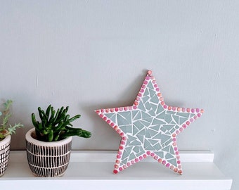 Grey & Pink Star DIY Mosaic Kit, Festive Hanging Decoration, Christmas Home Décor,  Gift Ideas