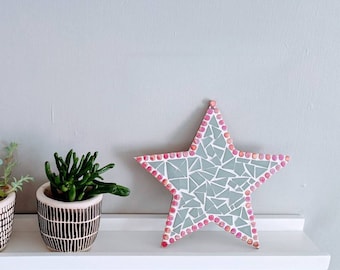 Grey & Pink Star DIY Mosaic Kit, Festive Hanging Decoration, Christmas Home Décor,  Gift Ideas