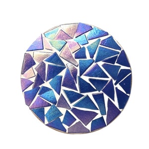 4 x Blue iridescent round coaster mosaic kit, DIY craft kit box, Tableware, Drinks Place Mat, Activity Box,