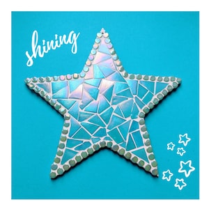 Turquoise Iridescent Star Mosaic Kit, Make Your Own Christmas Ornament, DIY Festive Craft, Unique Holiday Gift