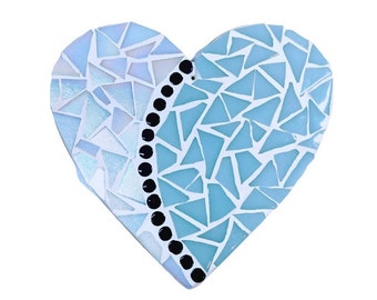 Love Heart - Mosaic Kit - Valentine Gift - Craft Kit For Adults and Kids - Pale blue and White Iridescent - Home Décor - Wall Hanging