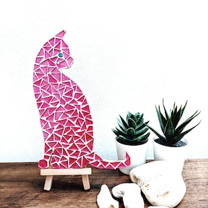 Sparkly Pink Cat DIY Mosaic Kit: Craft Box for Cat Lovers