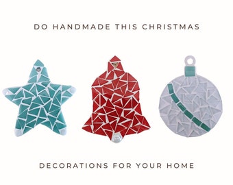 Festive bauble decorations, DIY mosaic kit, make your own, handmade Christmas tree décor