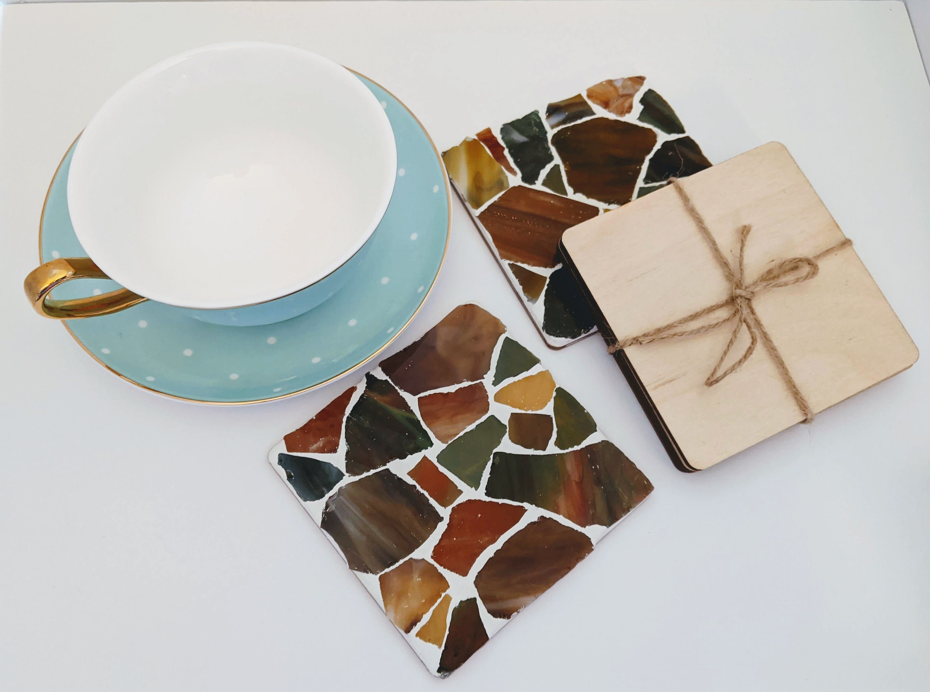 Mosaic Kit Sea Glass Coaster Earthy Tones Set of 4 Etsy