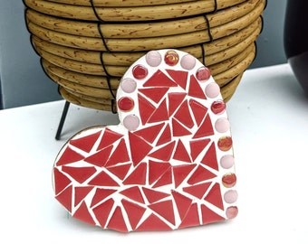 Red Love Heart Mosaik Kit, hängende Herzdekoration zum Selbermachen, Valentinstag, Mosaikfliesen, kleine Geschenkideen, Bastelkit