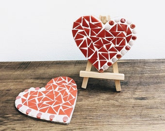 Red & Pink Love Heart Pair, DIY Mosaic Kit, Valentine Gift Hearts, Valentines Day Presents, Mosaic Craft Box