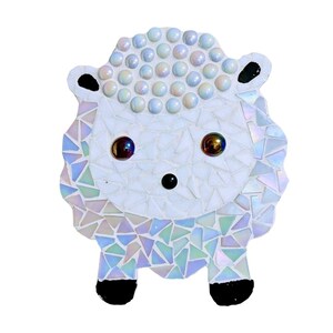 Spring Lamb White Iridescent DIY Mosaic Kit, Easter Crafts, Spring baby sheep, Animal Craft Designs, Kids Craft Box, Gifts for children image 2