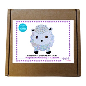 Spring Lamb White Iridescent DIY Mosaic Kit, Easter Crafts, Spring baby sheep, Animal Craft Designs, Kids Craft Box, Gifts for children image 4