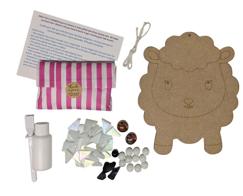 Spring Lamb White Iridescent DIY Mosaic Kit, Easter Crafts, Spring baby sheep, Animal Craft Designs, Kids Craft Box, Gifts for children image 3