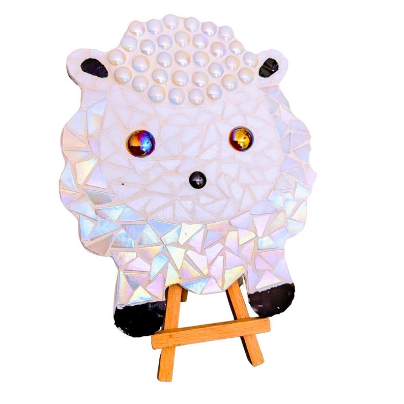 Spring Lamb White Iridescent DIY Mosaic Kit, Easter Crafts, Spring baby sheep, Animal Craft Designs, Kids Craft Box, Gifts for children image 9