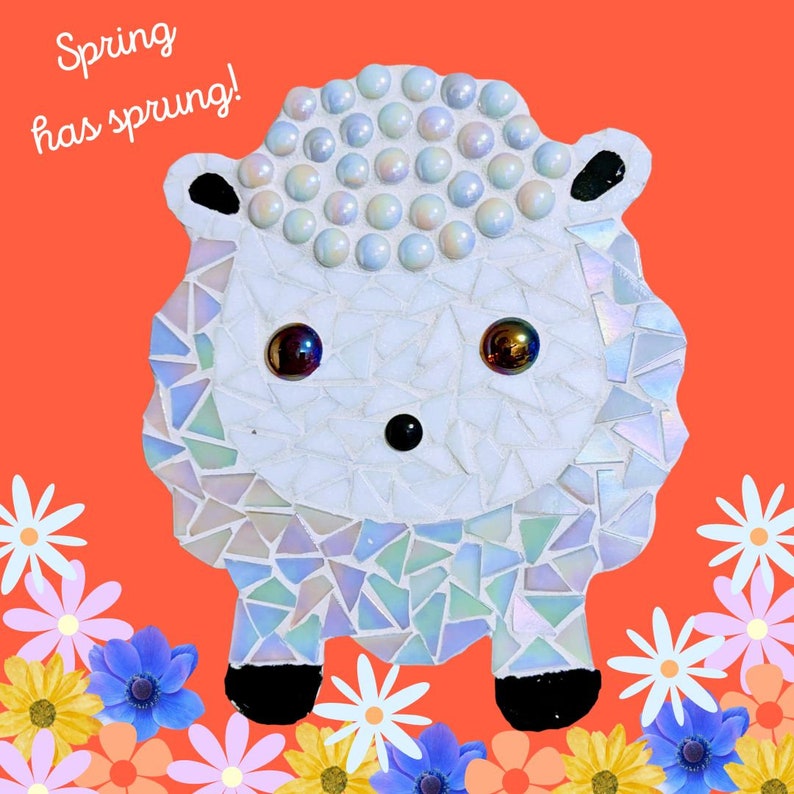 Spring Lamb White Iridescent DIY Mosaic Kit, Easter Crafts, Spring baby sheep, Animal Craft Designs, Kids Craft Box, Gifts for children image 8