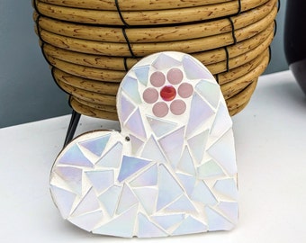 White Love Heart Mosaic Kit, Valentine, DIY, Make Your Own, Crafts, Handmade Gifts