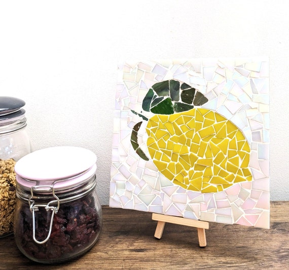 Lemon Mosaic Kit, Kitchen Trivet Kit, Kitchen Art, DIY Craft Box, Make Your Own, Yellow Citrus Fruit