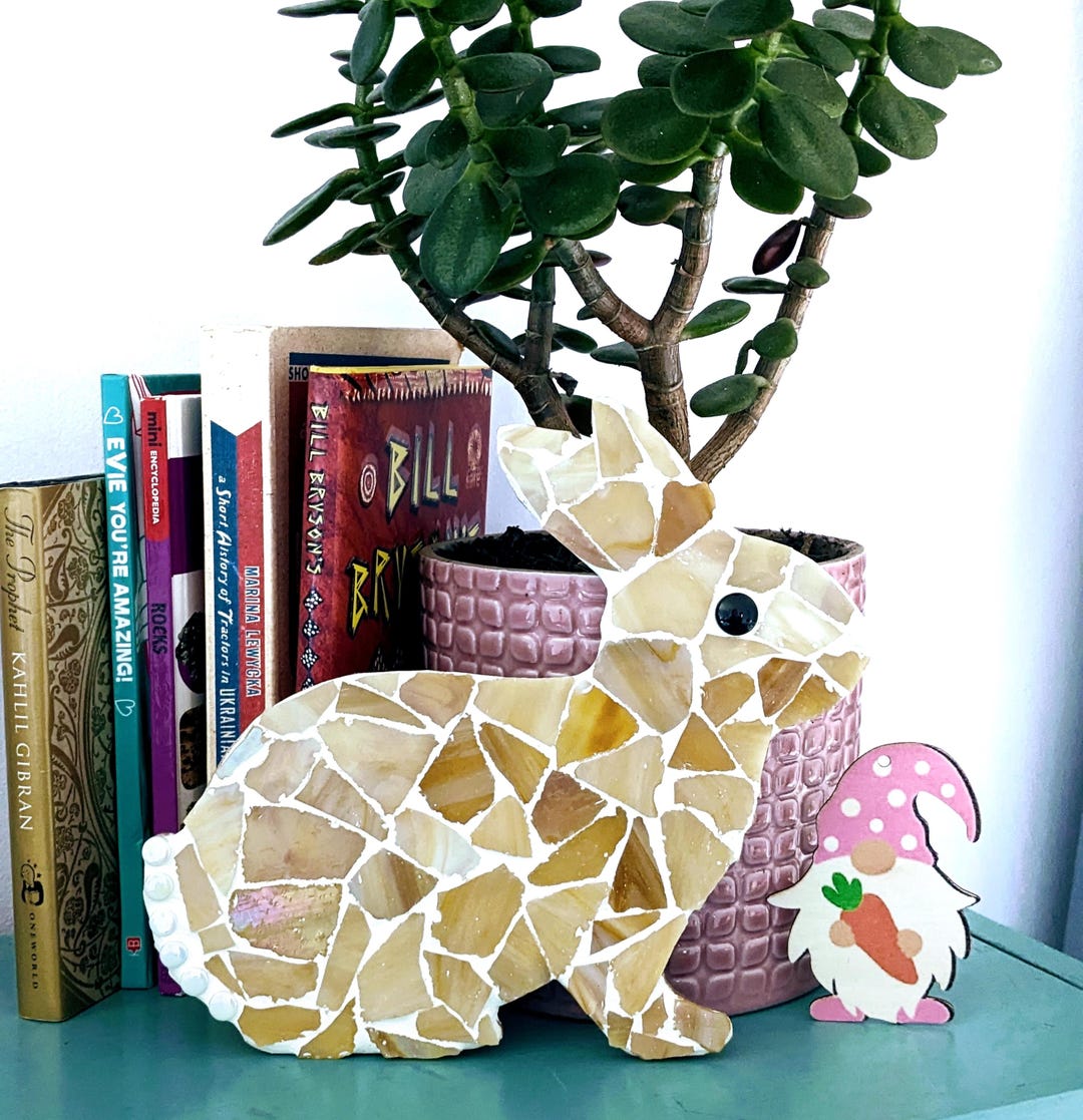 Cream & Caramel Bunny Rabbit, DIY Mosaic Kit, Craft Kit, Sea Glass ...