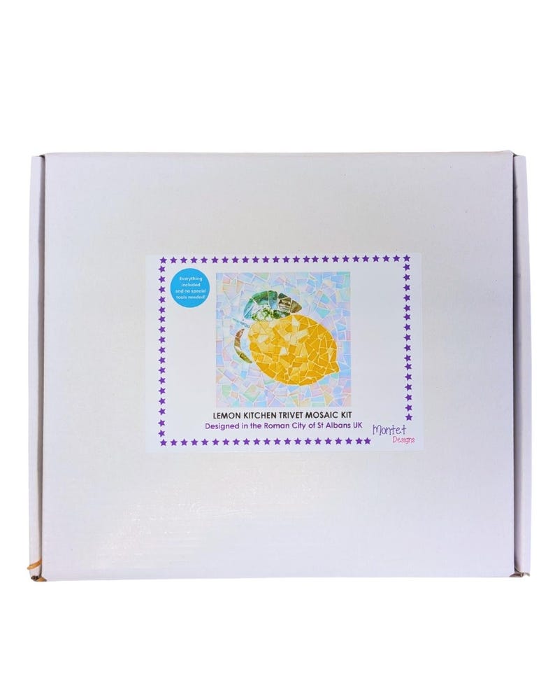 Lemon Mosaic Kit, Kitchen Trivet Kit, Kitchen Art, DIY Craft Box, Make Your Own, Yellow Citrus Fruit image 3