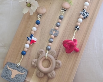 Chupete de Texas / Chupete de Vaca / Chupete de Estrella Solitaria / Bebé de Texas / Bebé Vaquero / Regalos para Bebé Vaca / Baby Shower de Vaca / Clip para Chupete / Regalo para Bebé