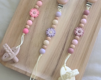 Chupete floral / Chupete bohemio / Baby Shower floral / Baby Shower bohemio / Guardería floral / Baby Shower bohemio / Clip para chupete / Clip para chupete