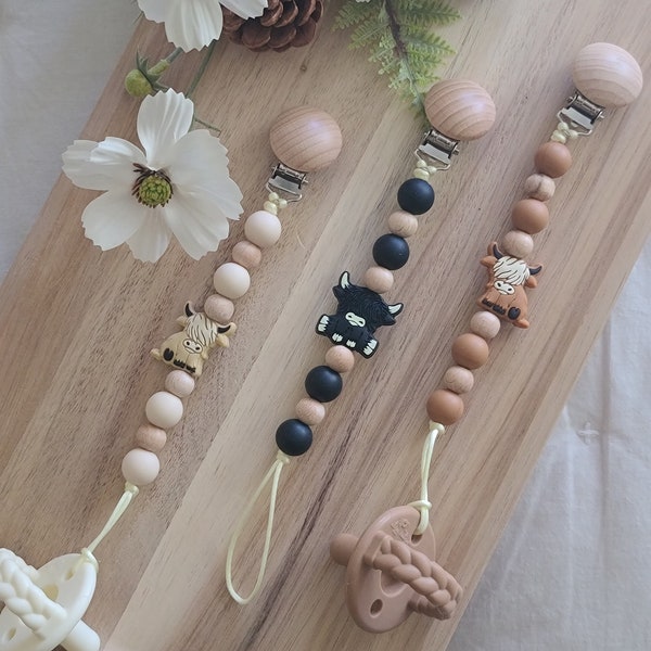 Speenclip Highland Cow | Farm fopspeenclip | Clip koe fopspeen | Binkie-clip koe | Babycadeaus koe | Cadeaus mama | Cadeaus kraamcadeau | Koe print