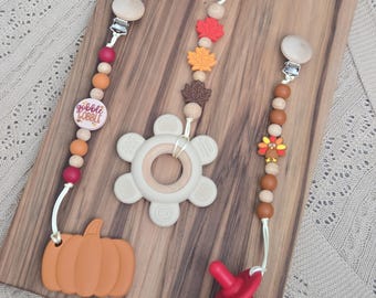 Sujetachupetes de otoño para Acción de Gracias / Sujetachupetes de pavo / Sujetachupetes de otoño / Regalos para bebés de Acción de Gracias / Regalos de otoño para bebés / Acción de Gracias