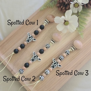 Black Cow Pacifier Clip Farm Pacifier Clip Cow Dummy Clip Cow Binkie Clip Cow Baby Gifts Mama Gifts Baby Shower Gifts Cow Print image 8