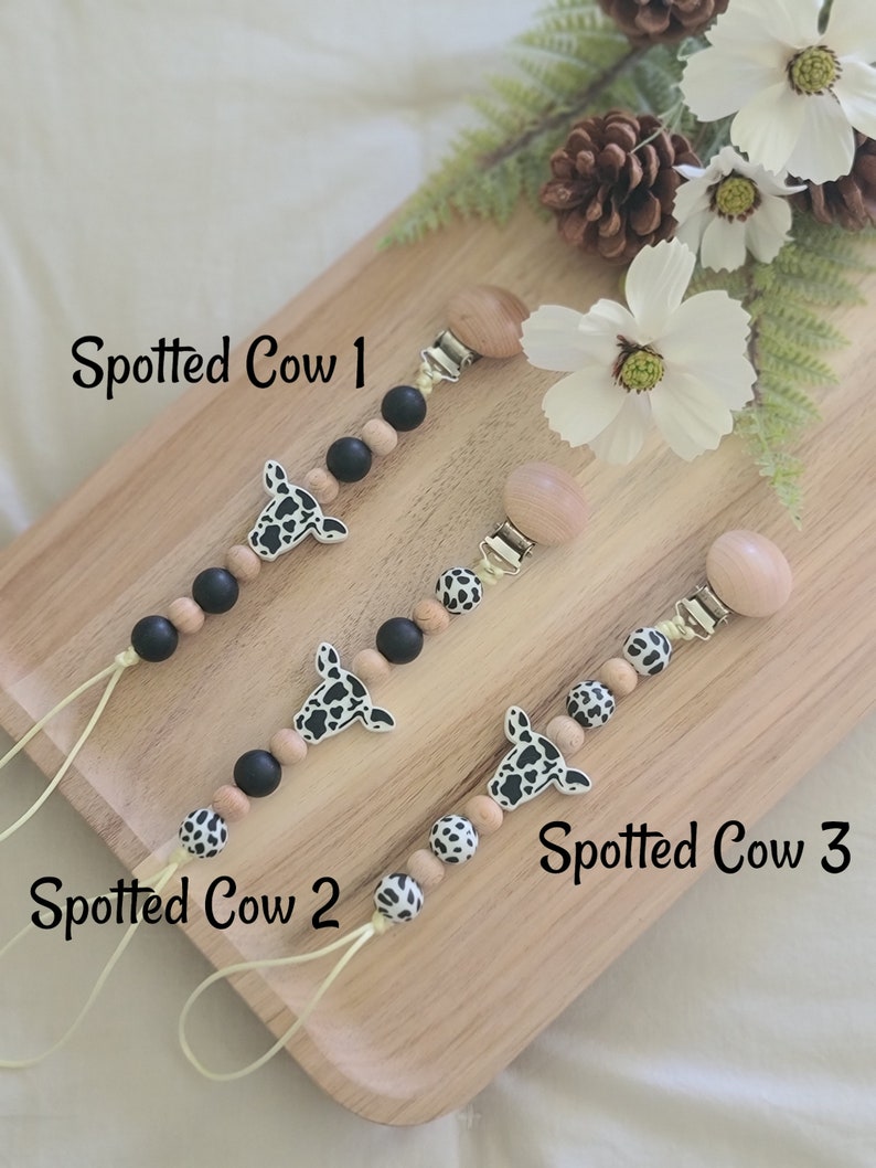 Black Cow Pacifier Clip Farm Pacifier Clip Cow Dummy Clip Cow Binkie Clip Cow Baby Gifts Mama Gifts Baby Shower Gifts Cow Print image 8