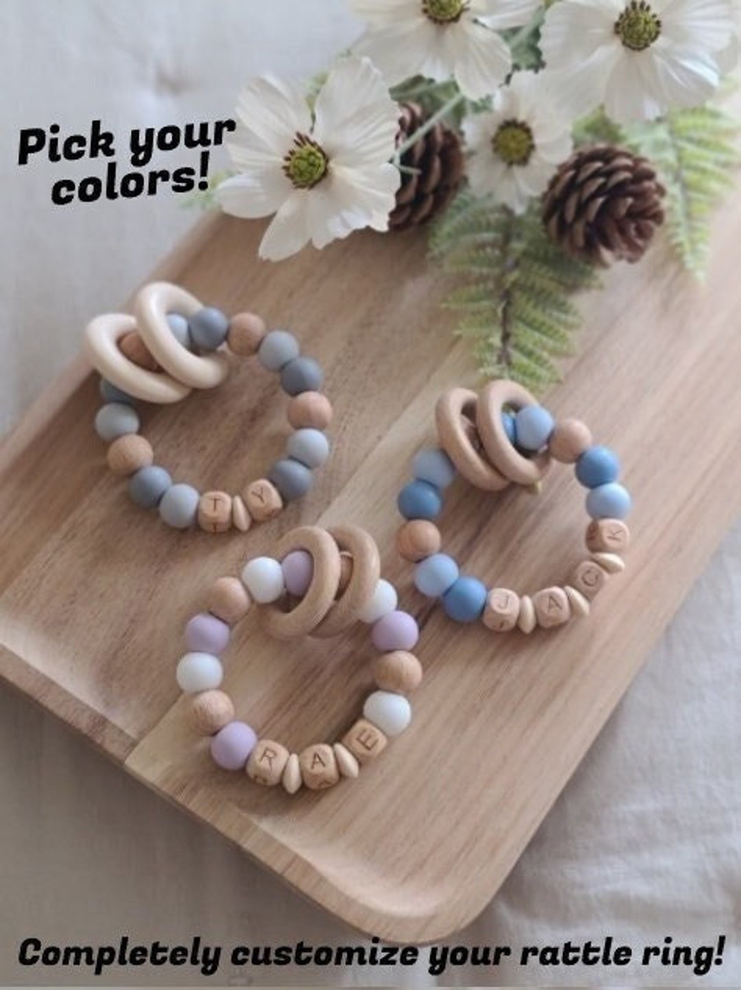 Stuffed Rattle Rings Personalized Rattle Ring - Pick Your Colors! | Sensory Ring | Baby ...