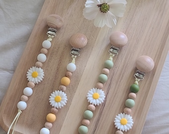 Chupete de margaritas / Chupete bohemio / Baby Shower floral / Baby Shower bohemio / Guardería floral / Baby Shower bohemio / Clip para chupete / Clip para chupete