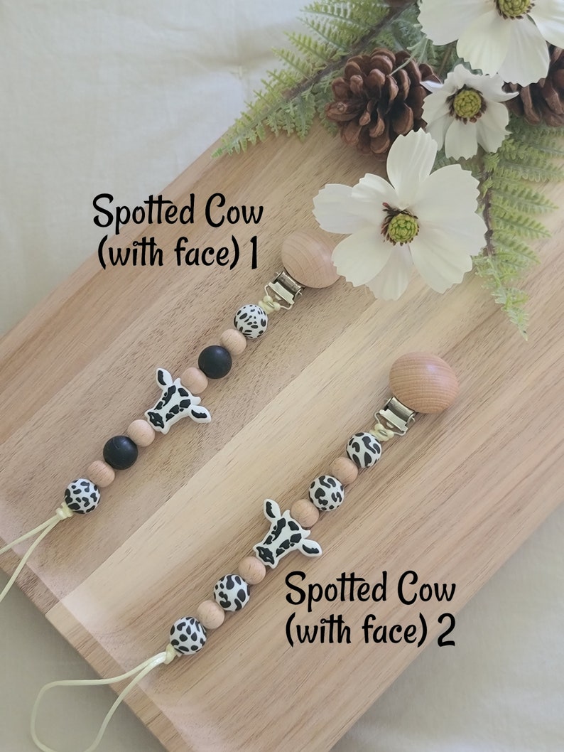 Black Cow Pacifier Clip Farm Pacifier Clip Cow Dummy Clip Cow Binkie Clip Cow Baby Gifts Mama Gifts Baby Shower Gifts Cow Print image 9