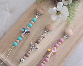 Sujetachupetes de vaca marrón / Sujetachupetes de granja / Sujetachupetes de vaca / Sujetachupetes de vaca / Regalos para bebés de vaca / Regalos para mamás / Regalos para baby shower / Estampado de vaca