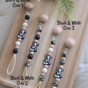 Black Cow Pacifier Clip Farm Pacifier Clip Cow Dummy Clip Cow Binkie Clip Cow Baby Gifts Mama Gifts Baby Shower Gifts Cow Print image 6