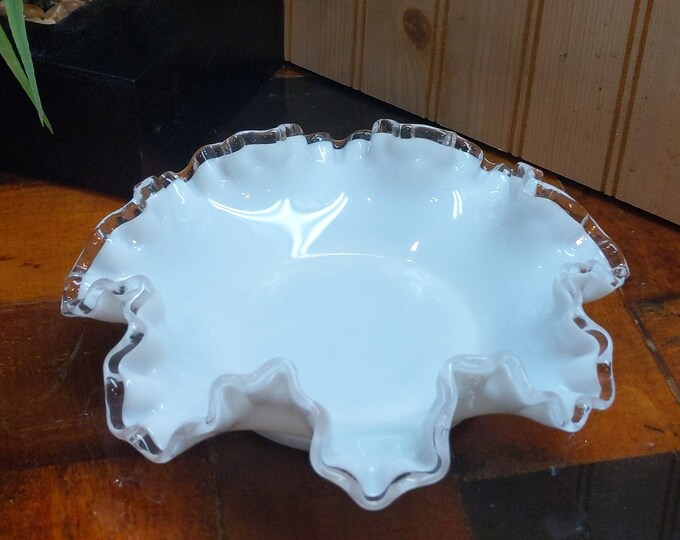 Vintage Fenton Silvercrest Milk Glass Ruffled Candy Dish Etsy