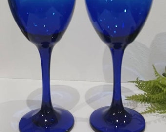 2 Libbey Cobalt Blue Stemware/Wine Glasses