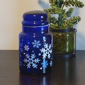 Super Cool Vintage Libby Keepsakes Cobalt Blue Air-tight Snowflake Canister, Original Sticker
